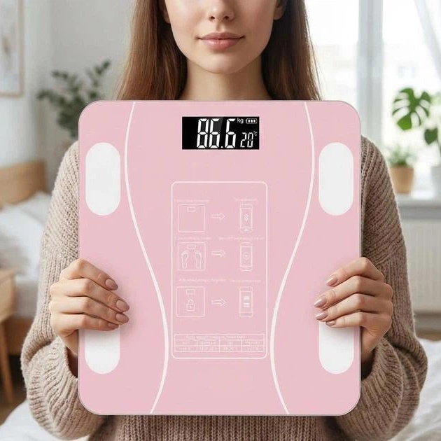 Розумні смарт-ваги TY-619 електронні з додатком на телефон LCD-дисплей скло Pink - Зображення 6