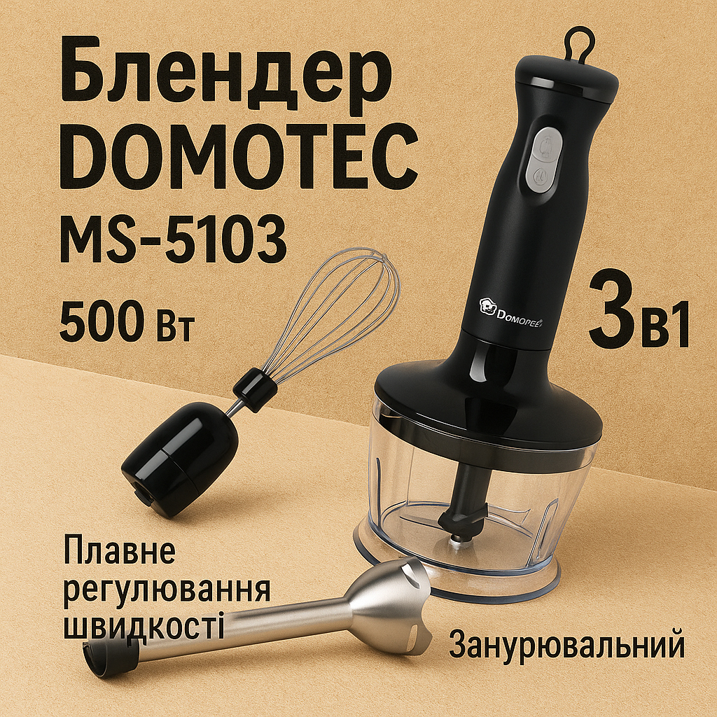 Блендер DOMOTEC MS-5103 3в1 погружной 500Вт ручной погружной блендер, электрический блендер - Зображення 38