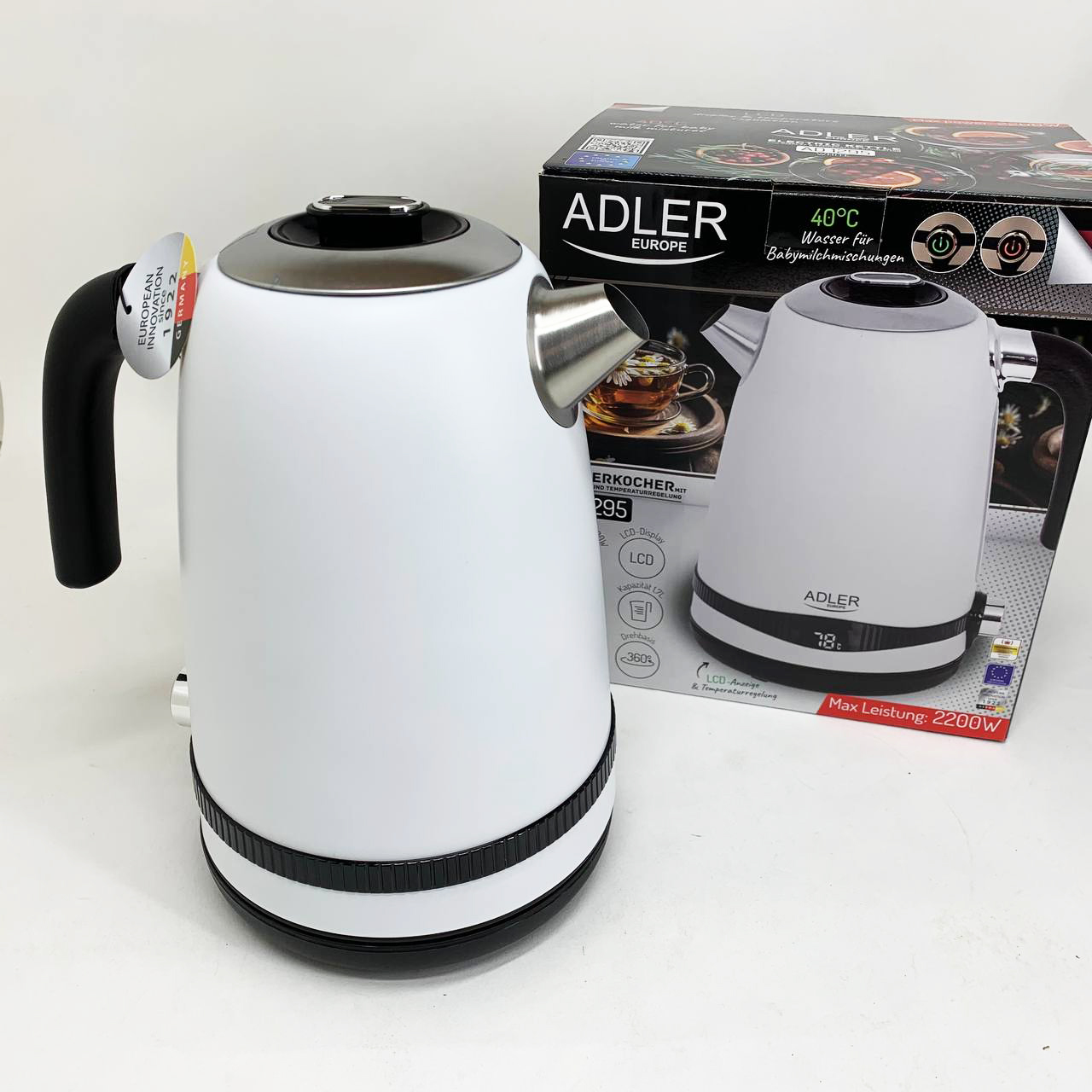Чайник металевий Adler AD 1295 W 1,7 л з терморегулятором 40–100 °C White - Зображення 3