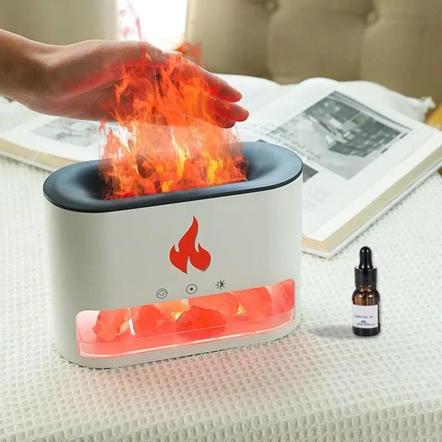 Лампа зволожувач повітря Docsal Flame 3в1 з соляним камінням біла - Зображення 4