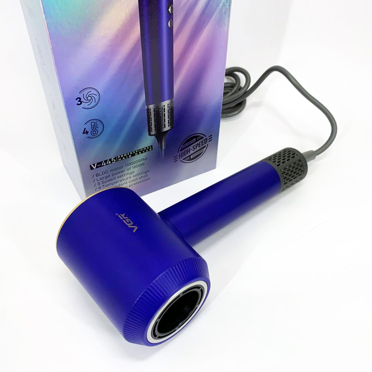 Фен професійний VGR V-445 BLUE 3 рівні обдування 4 рівні температури 1600 Вт - Зображення 5