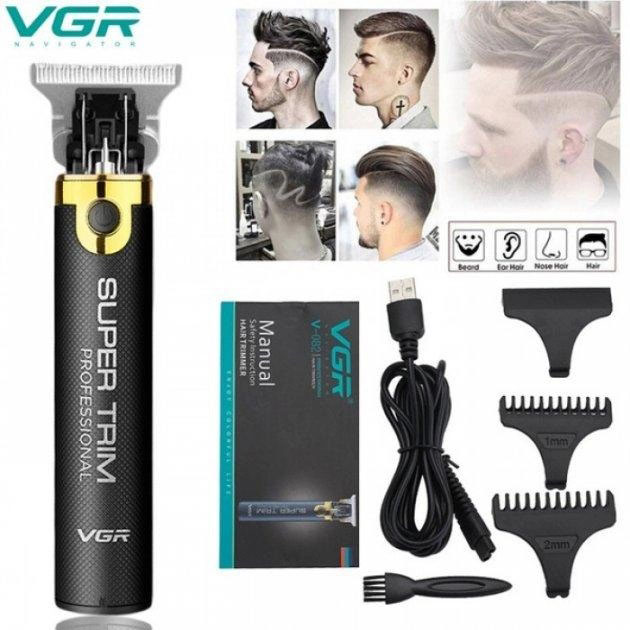 Машинка для стрижки VGR V-082 бездротова акумуляторна + 3 насадки триммер для волосся - Зображення 4
