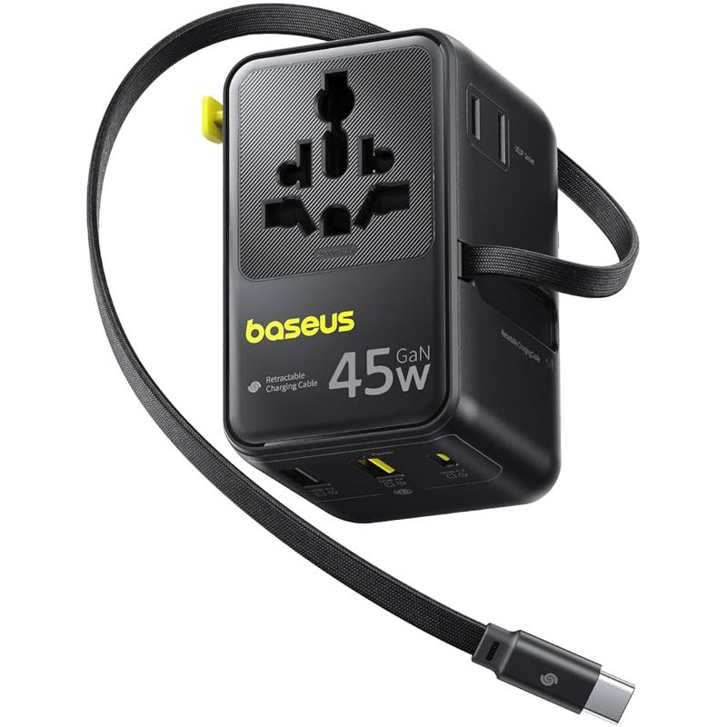 Мережевий універсальний перехідник Baseus AG11 45W with retractable cable (2USB-A/1C/1Socket) (E0307F)
