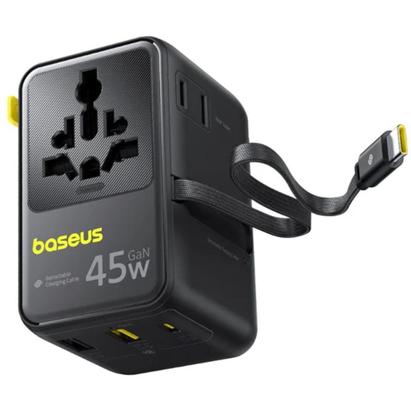 Мережевий універсальний перехідник Baseus AG11 45W with retractable cable (2USB-A/1C/1Socket) (E0307F) - Зображення 4