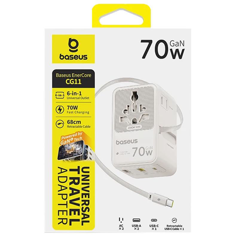 Мережевий універсальний перехідник Baseus CG11 70W with retractable cable (2USB-A/3C/1Socket) (E0307E) - Зображення 3
