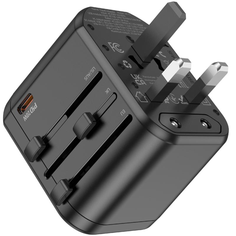 Мережевий універсальний перехідник Hoco AC15 Walker PD20W+QC3.0 (2USB-A/1C) (EU) - Зображення 4