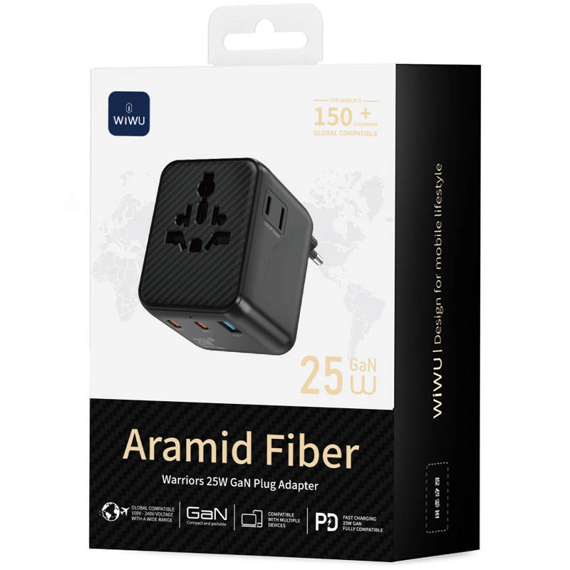 Мережевий універсальний перехідник WIWU UA011 Warrior GaN 25W + 1USB-A/2C - Зображення 4