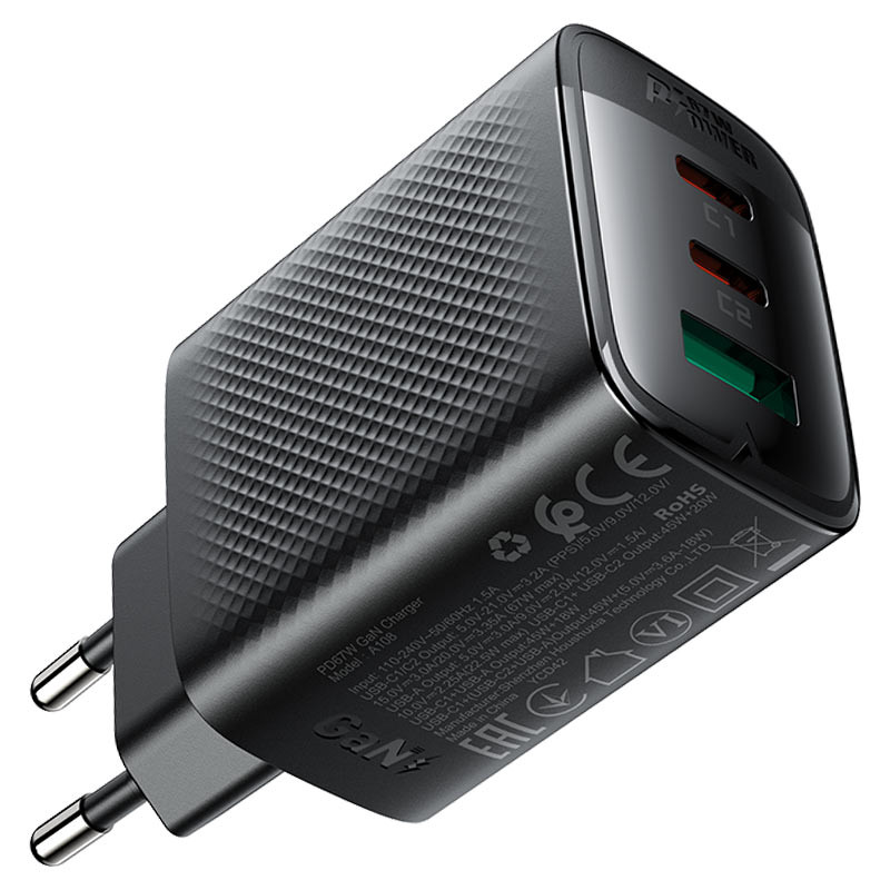 Мережевий зарядний пристрій Acefast A108 GaN PD67W (1USB-A/2C) - Зображення 4