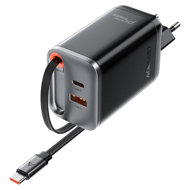 Мережевий зарядний пристрій Acefast A111 GaN With Retractable Cable Type-C PD67W (1USB-A/1C) - Зображення 3
