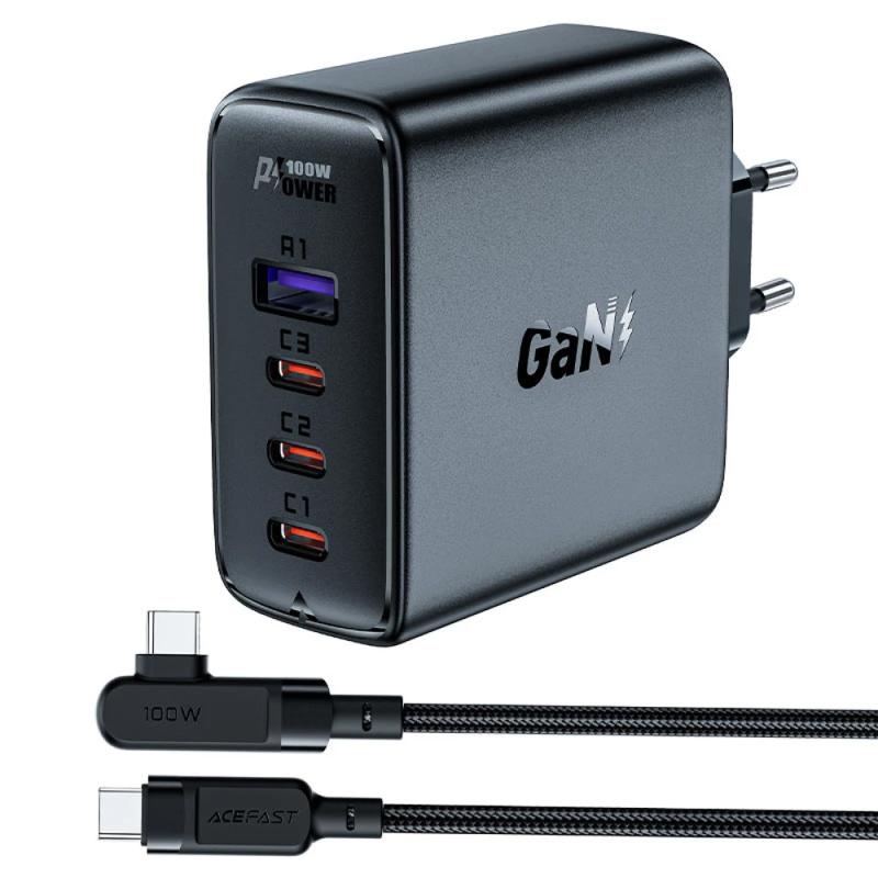 Мережевий зарядний пристрій Acefast A37 PD100W+QC3.0 GaN (1USB-A/3C) + кабель Type-C to Type-C 2m