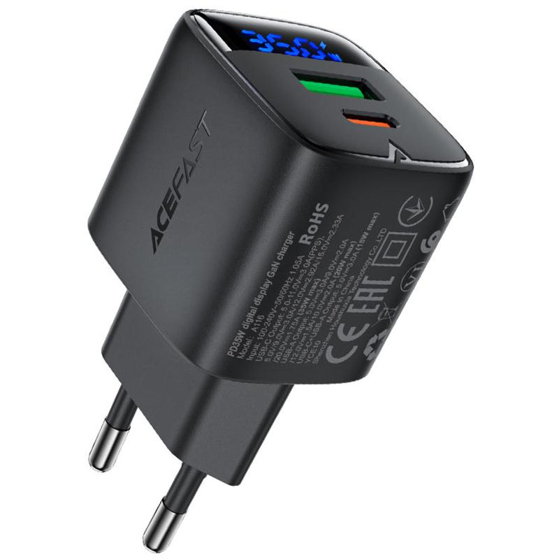 Мережевий зарядний пристрій Acefast A116 PD35W+QC3.0 GaN (1USB-A/1C)