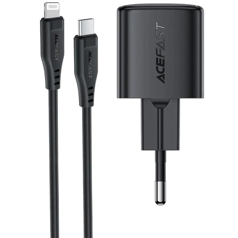 Мережевий зарядний пристрій Acefast A118 PD30W GaN (1USB-C) + кабель Type-C to Lightning