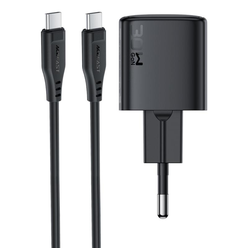 Мережевий зарядний пристрій Acefast A118 PD30W GaN (1USB-C) + кабель Type-C to Type-C