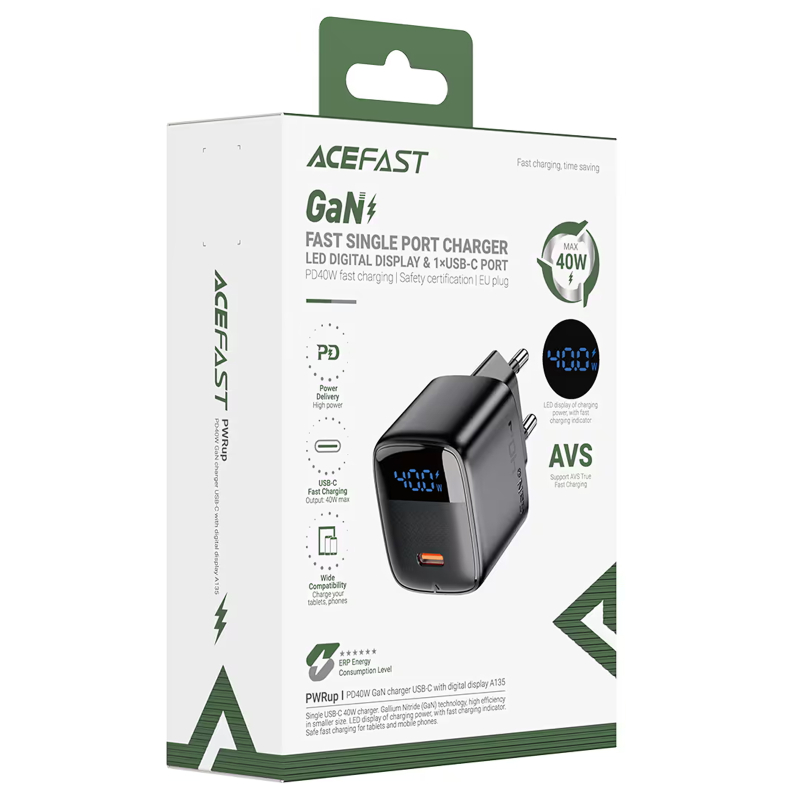Мережевий зарядний пристрій Acefast A135 PD40W GaN (1USB-C) - Зображення 3