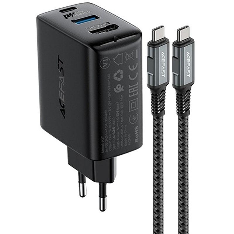 Мережевий зарядний пристрій Acefast A17 PD65W GaN (1USB-A/1C/1HDMI) + кабель Type-C to Type-C