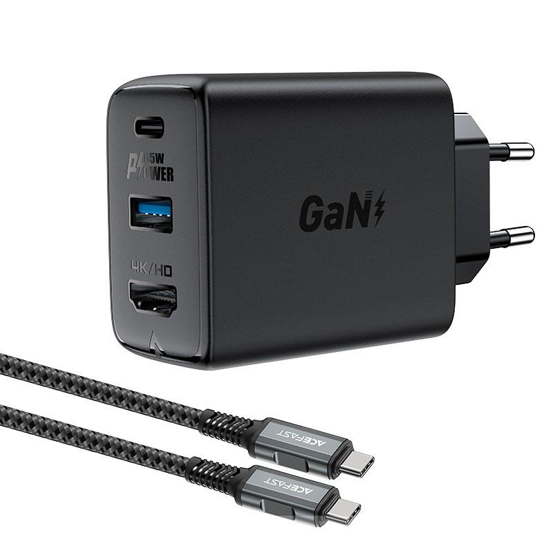 Мережевий зарядний пристрій Acefast A17 PD65W GaN (1USB-A/1C/1HDMI) + кабель Type-C to Type-C - Зображення 2