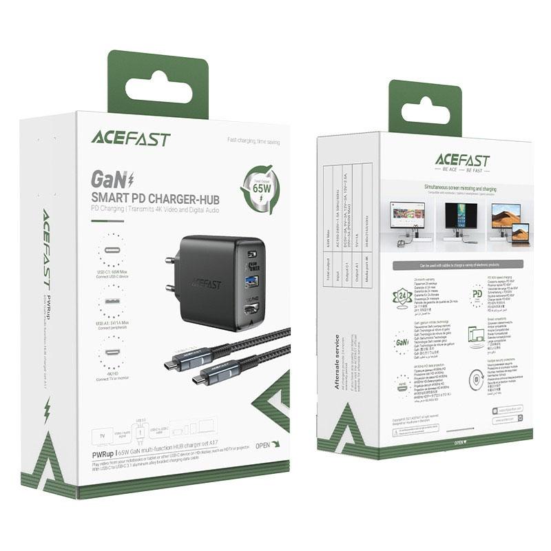 Мережевий зарядний пристрій Acefast A17 PD65W GaN (1USB-A/1C/1HDMI) + кабель Type-C to Type-C - Зображення 5