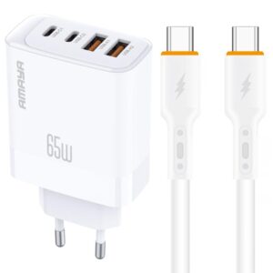 Мережевий зарядний пристрій Amaya E101F PD65W+QC3.0 GaN (2USB-A/2C) + кабель Type-C to Type-C