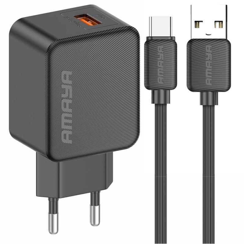 Мережевий зарядний пристрій Amaya E111U QC3.0 18W (1USB-A) + кабель USB to Type-C