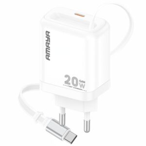 Мережевий зарядний пристрій Amaya E220S PD20W GaN (1USB-C) + Retractable Cable Type-C