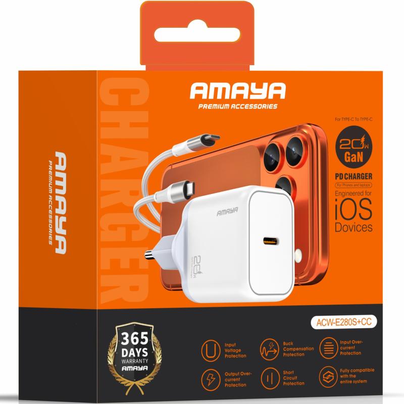 Мережевий зарядний пристрій Amaya E280S PD20W GaN (1USB-C) + кабель Type-C to Type-C - Зображення 2