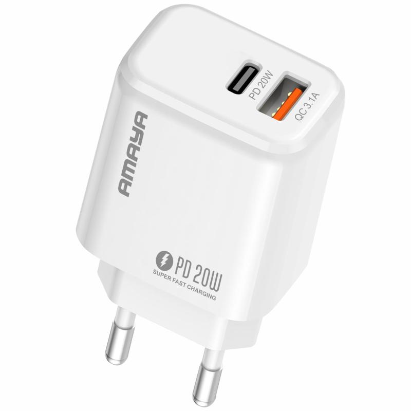 Мережевий зарядний пристрій Amaya E43D PD20W (1USB-A/1C) + кабель USB to Type-C