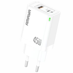 Мережевий зарядний пристрій Amaya E45D PD45W+QC3.0 GaN (1USB-A/1C)