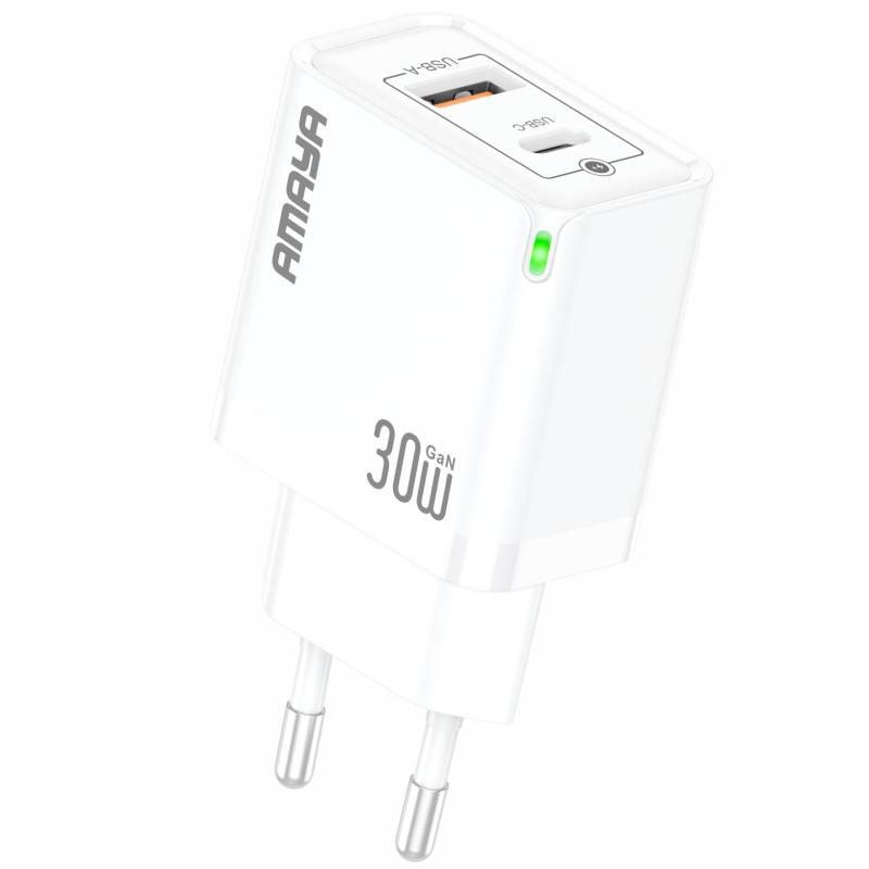 Мережевий зарядний пристрій Amaya E46D PD30W+QC3.0 GaN (1USB-A/1C)