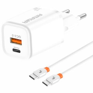 Мережевий зарядний пристрій Amaya E48D PD33W+QC3.0 (1USB-A/1C) + кабель Type-C to Type-C