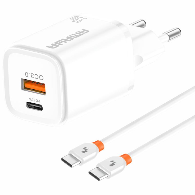 Мережевий зарядний пристрій Amaya E48D PD33W+QC3.0 (1USB-A/1C) + кабель Type-C to Type-C