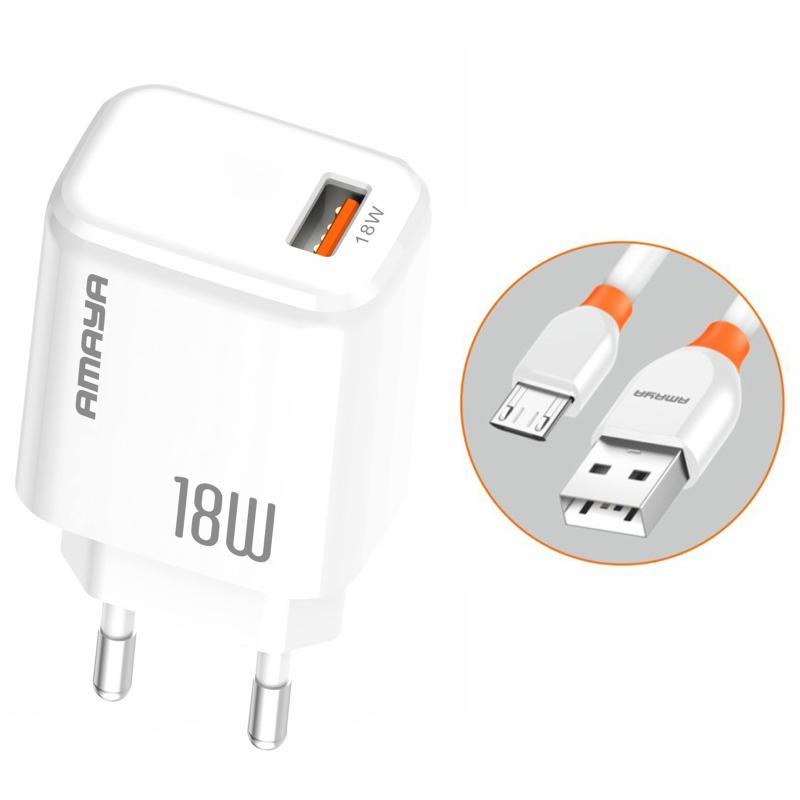 Мережевий зарядний пристрій Amaya E56 QC3.0 18W (1USB-A) + кабель USB to MicroUSB