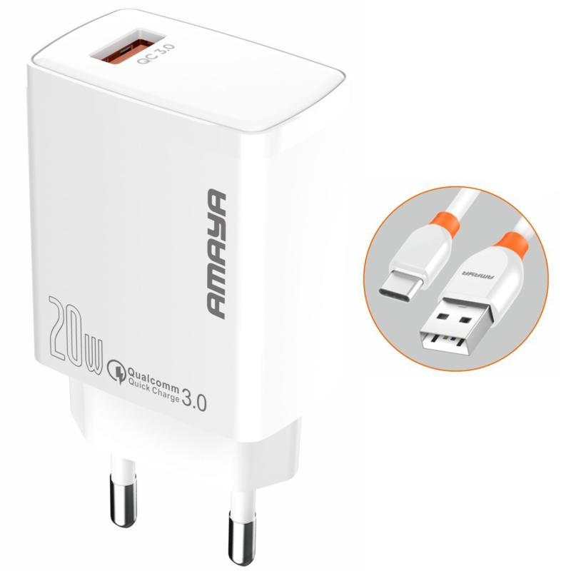 Мережевий зарядний пристрій Amaya E57S QC3.0 20W (1USB-A) + кабель USB to Type-C