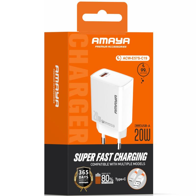 Мережевий зарядний пристрій Amaya E57S QC3.0 20W (1USB-A) + кабель USB to Type-C - Зображення 2