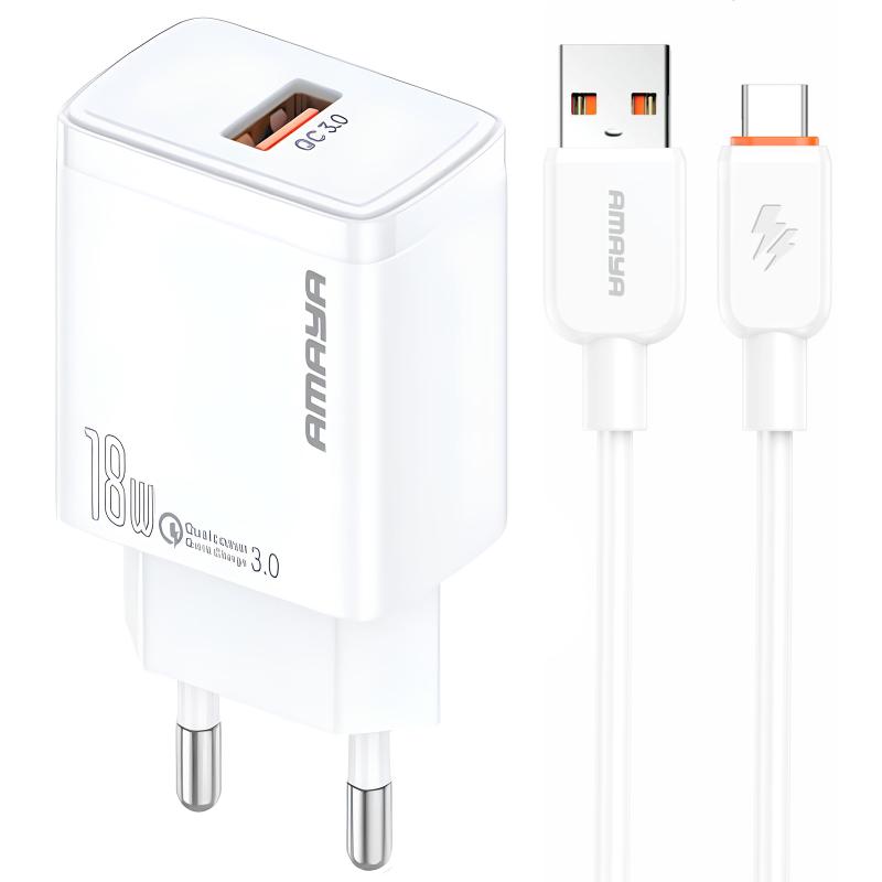 Мережевий зарядний пристрій Amaya E59S QC3.0 18W (1USB-A) + кабель USB to Type-C
