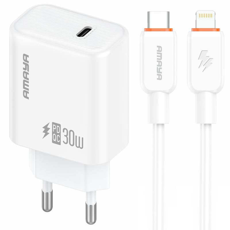 Мережевий зарядний пристрій Amaya E76D PD30W (1USB-C) + кабель Type-C to Lightning