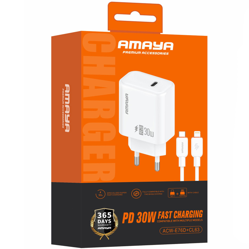 Мережевий зарядний пристрій Amaya E76D PD30W (1USB-C) + кабель Type-C to Lightning - Зображення 2