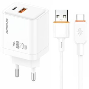 Мережевий зарядний пристрій Amaya E77D PD20W+QC3.0 (1USB-A/1C) + кабель USB to Type-C