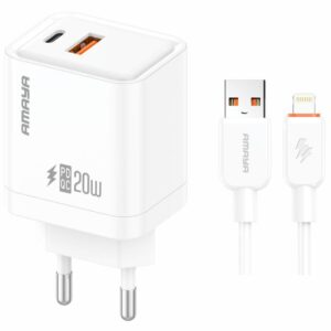 Мережевий зарядний пристрій Amaya E77D PD20W+QC3.0 (1USB-A/1C) + кабель USB to Lightning