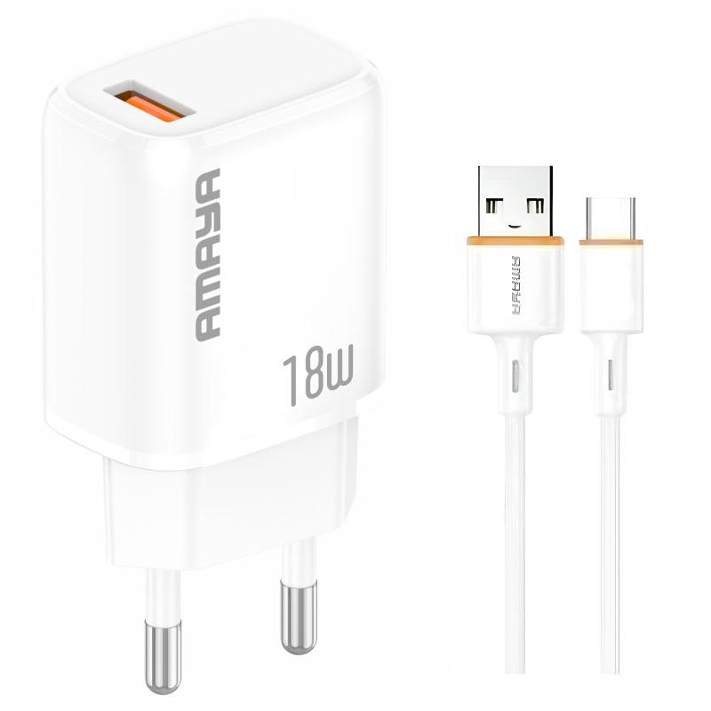 Мережевий зарядний пристрій Amaya U79S QC3.0 18W (1USB-A) + кабель USB to Type-C