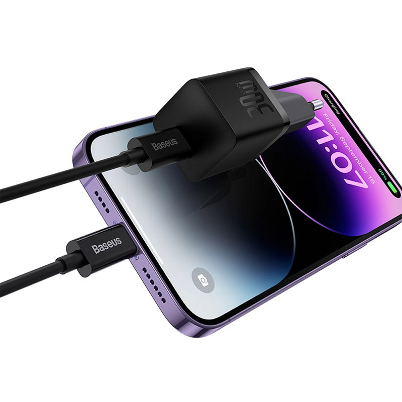 Мережевий зарядний пристрій Baseus GaN5 Fast Charger mini PD30W (1USB-C) + кабель Type-C to Type-C (P10110902) - Зображення 3