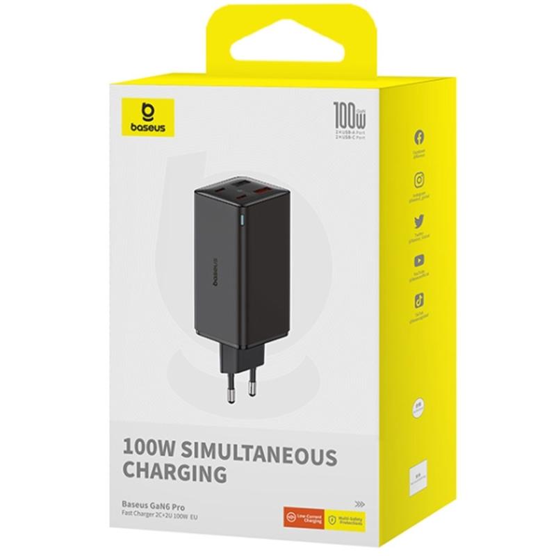Мережевий зарядний пристрій Baseus GaN6 Pro Fast Charger PD100W+QC3.0 (2USB-A/2C) (P101627) - Зображення 4