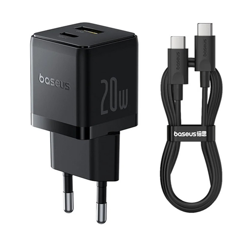 Мережевий зарядний пристрій Baseus Palm Fast Charger PD20W+QC3.0 (1USB-A/1C) + кабель Type-C to Type-C (P10111608)