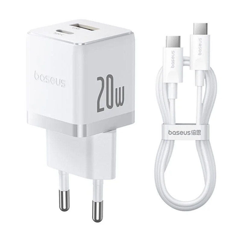 Мережевий зарядний пристрій Baseus Palm Fast Charger PD20W+QC3.0 (1USB-A/1C) + кабель Type-C to Type-C (P10111608)