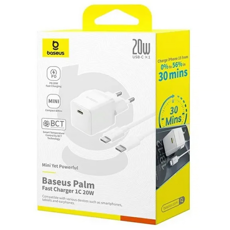 Мережевий зарядний пристрій Baseus Palm Fast Charger 20W (1USB-C) + кабель Type-C to Type-C (P10111602) - Зображення 3