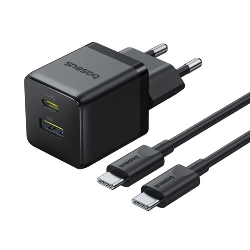 Мережевий зарядний пристрій Baseus Palm Fast Charger PD30W+QC3.0 (1USB-A/1C) + кабель Type-C to Type-C (P1011160A)