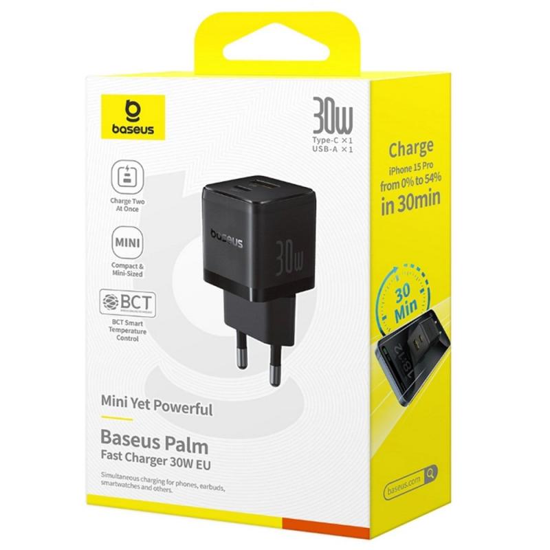Мережевий зарядний пристрій Baseus Palm Fast Charger 30W (1USB-A/1C) (P1011160A) - Зображення 6