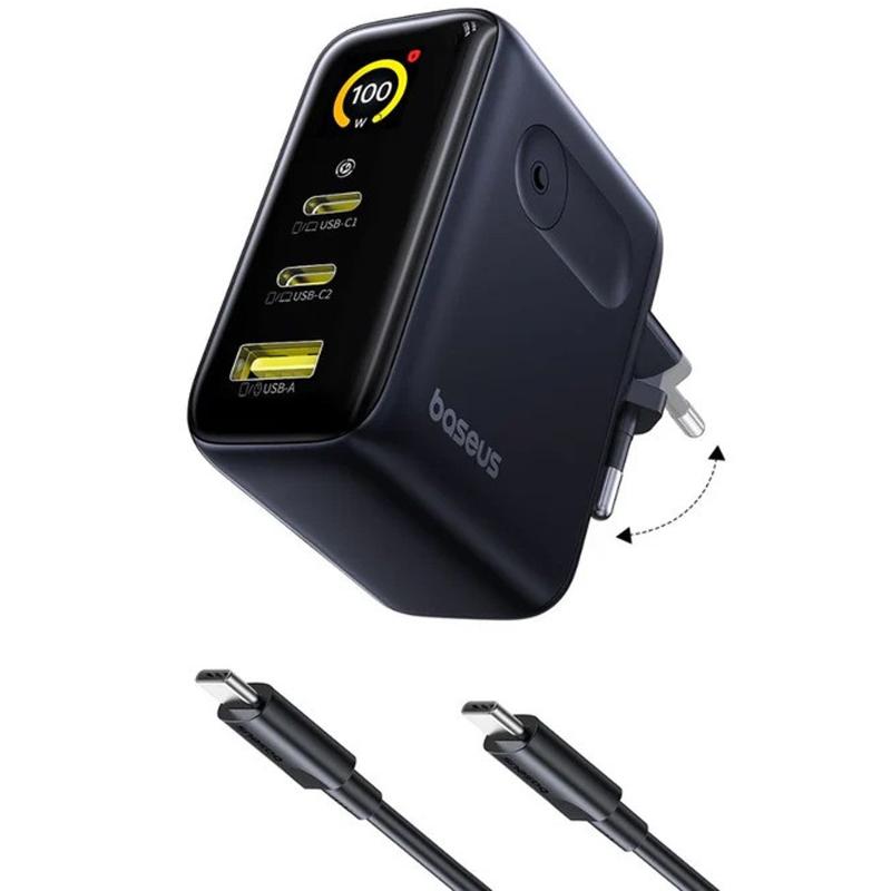 Мережевий зарядний пристрій Baseus PicoGo AE21 Fast Charger 100W (1USB-A/2C) + кабель Type-C to Type-C (E0121B)