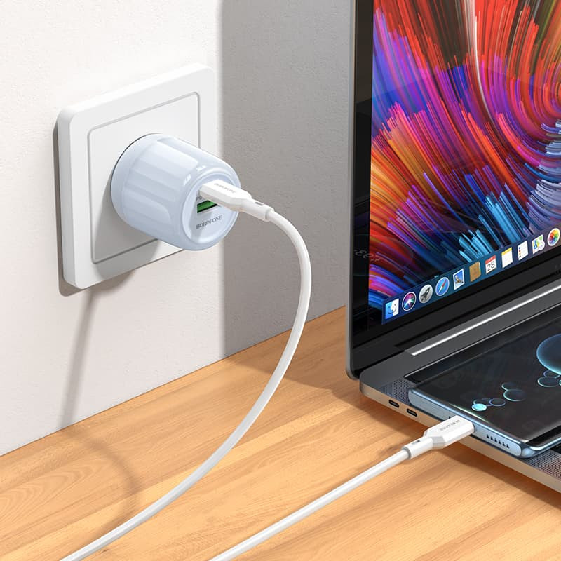 Мережевий зарядний пристрій Borofone BA93A Lustrous PD20W+QC3.0 (1USB-A/1C) + кабель Type-C to Lightning - Зображення 3