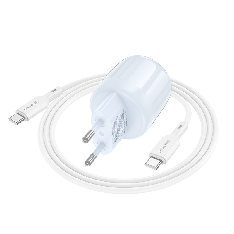 Мережевий зарядний пристрій Borofone BA93A Lustrous PD20W+QC3.0 (1USB-A/1C) + кабель Type-C to Type-C - Зображення 2