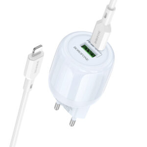 Мережевий зарядний пристрій Borofone BA94A Lustrous PD30W+QC3.0 (1USB-A/1C) + кабель Type-C to Lightning